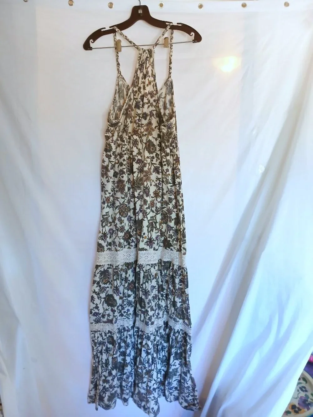 Maurices Cream Floral Crochet Lace Maxi Dress L Boho Cottagecore Festival Flowy